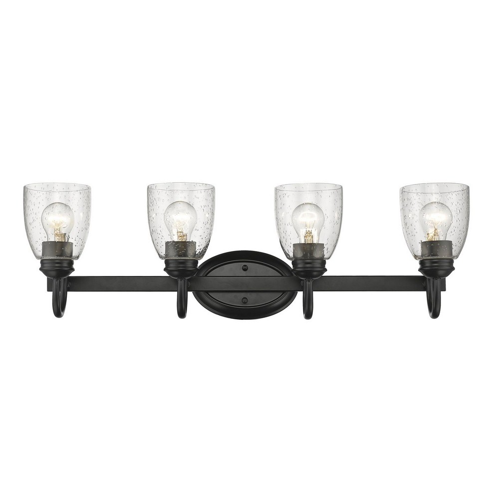 Golden Lighting-8001-BA4 BLK-SD-Parrish - 4 Light Bath Vanity in Sturdy style - 8.5 Inches high by 28.63 Inches wide   Black Finish with Seeded Glass
